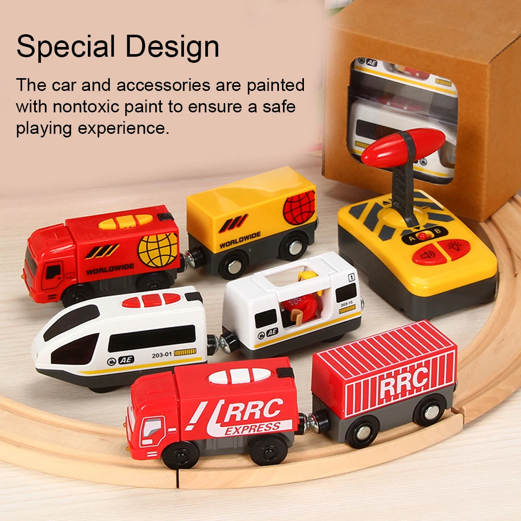 RC Electric Train Toy Railway Diecast Locomotive Children Gifts Wood Educational Sets Vehicles Kids Accessories electric train set