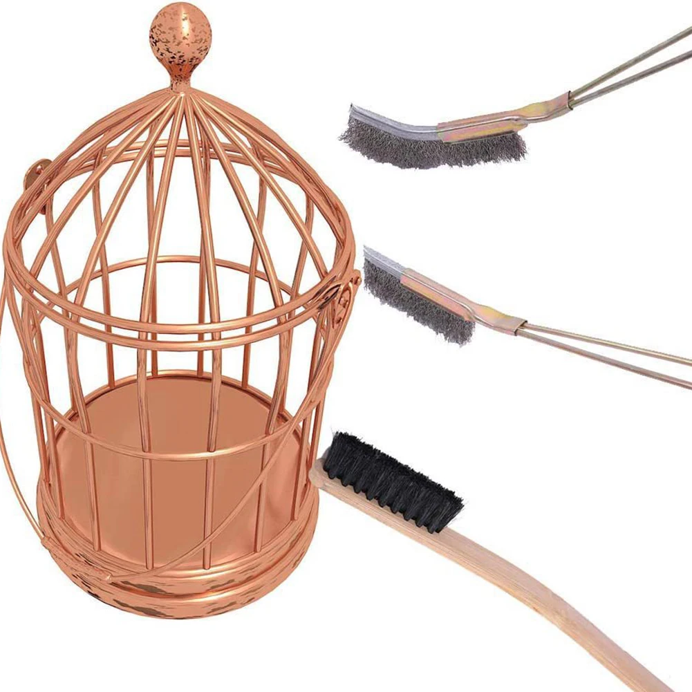 3Pcs Long Handle Bird Cleaning Brush 3 Sizes Bamboo And Stainless Steel Pets Cage Cleaning Brushes With Hanging Holes