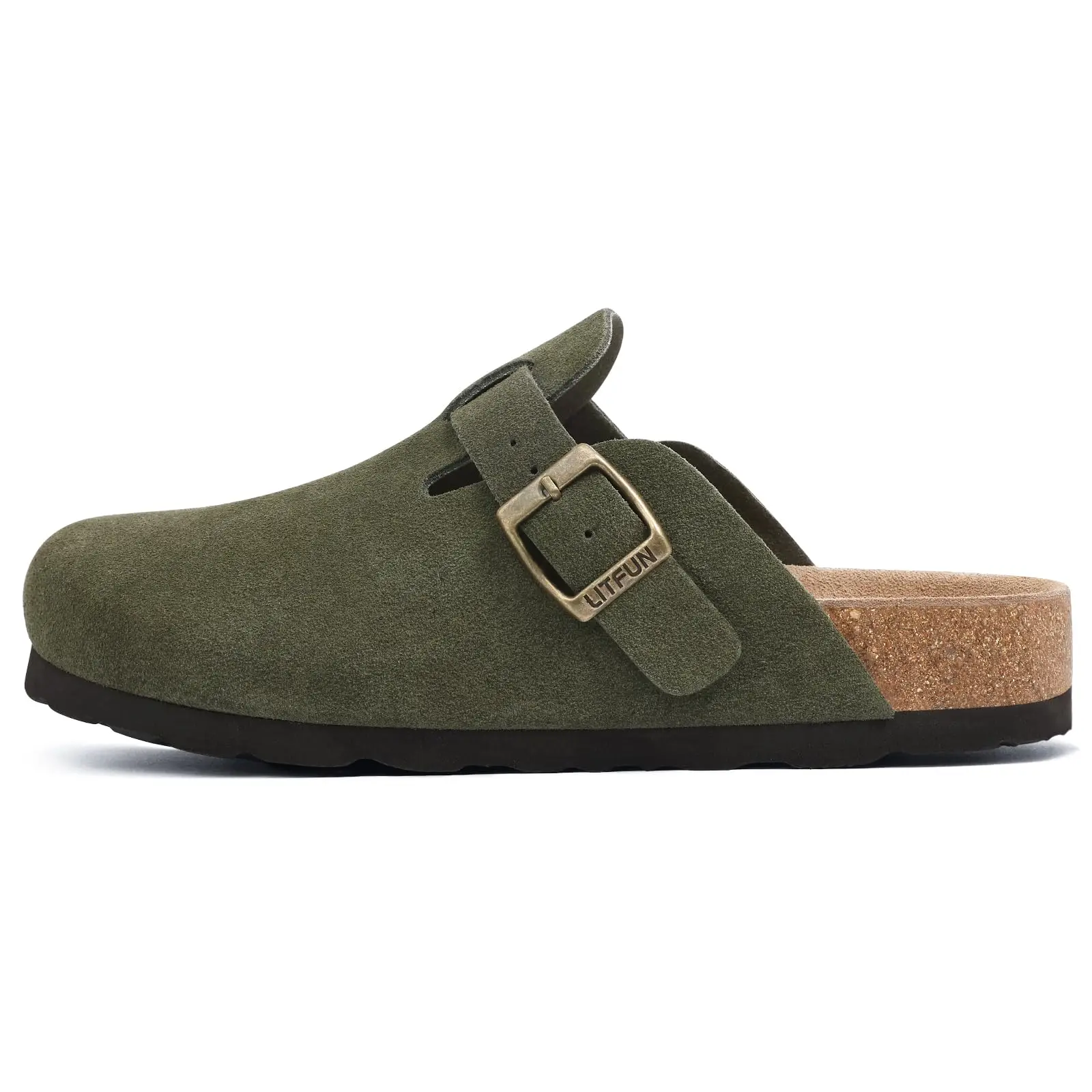 Buckle Clogs for Women Men Genuine Suede with Arch Support Soft Cork Footbed Mules Fashion Thick Beach Sandals
