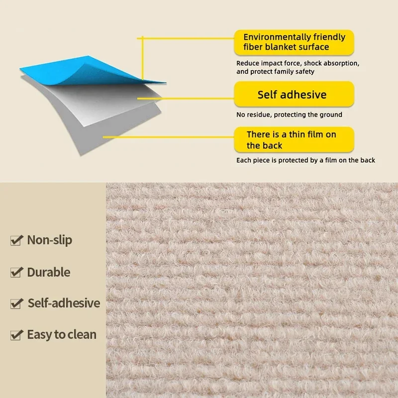 Self-adhesive Carpet Square 50PCS 30x30cm Peel Stick Removable Sticker Floor Mats For DIY Home Furnishing Tiles Hallway Indoor floor mat