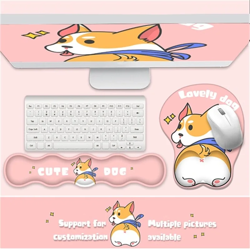 Teclado de Espuma de Memória Descanso de Pulso Mouse Pad Mousepads Ergonômicos Suporte Conjunto Almofada Padrão de Cães Bonitos Leve Venda Quente 2023 - Imagem 2