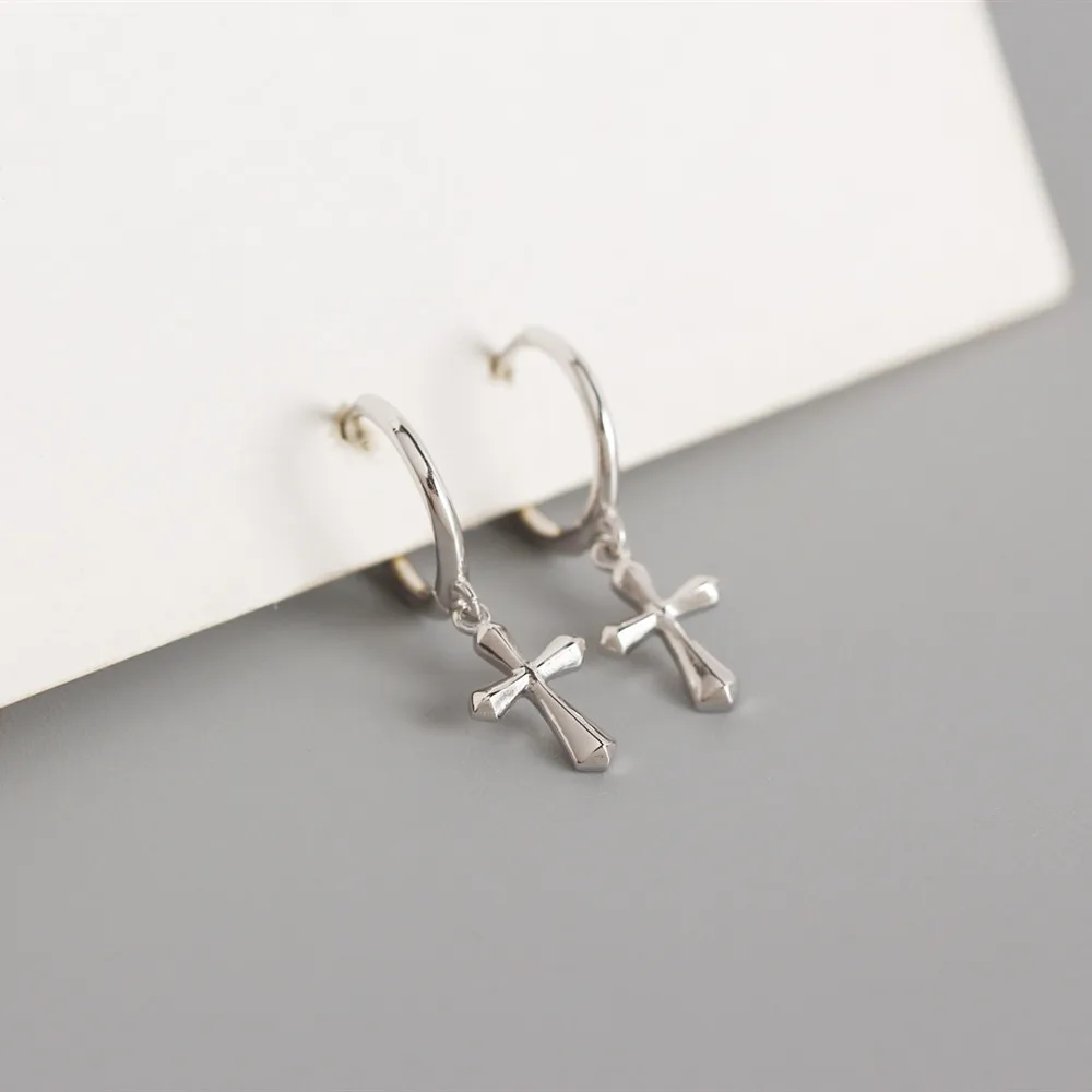 CCFJOYAS 925 Sterling Silver Cross Dangle Earrings for Women French Celi style Gold Silver color Earrings Cross Circle Earrings images - 6