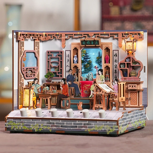 DIY Wooden Doll Houses Chinese Tea House Casa Miniature Building