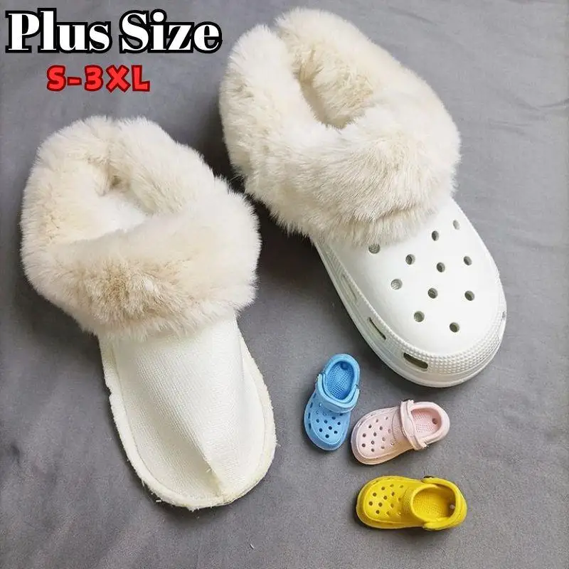 Plus Size Winter Warm Shoe Cover Clog Fur Lining Replacement Thicken Shoe Pads Clogs Slippers Plush Liner Accessories 1Pair