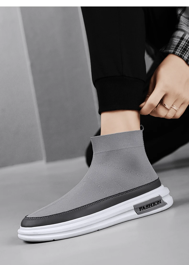 Fashion Highquality Hightop Socks Shoes Men Summer New Style Knitted