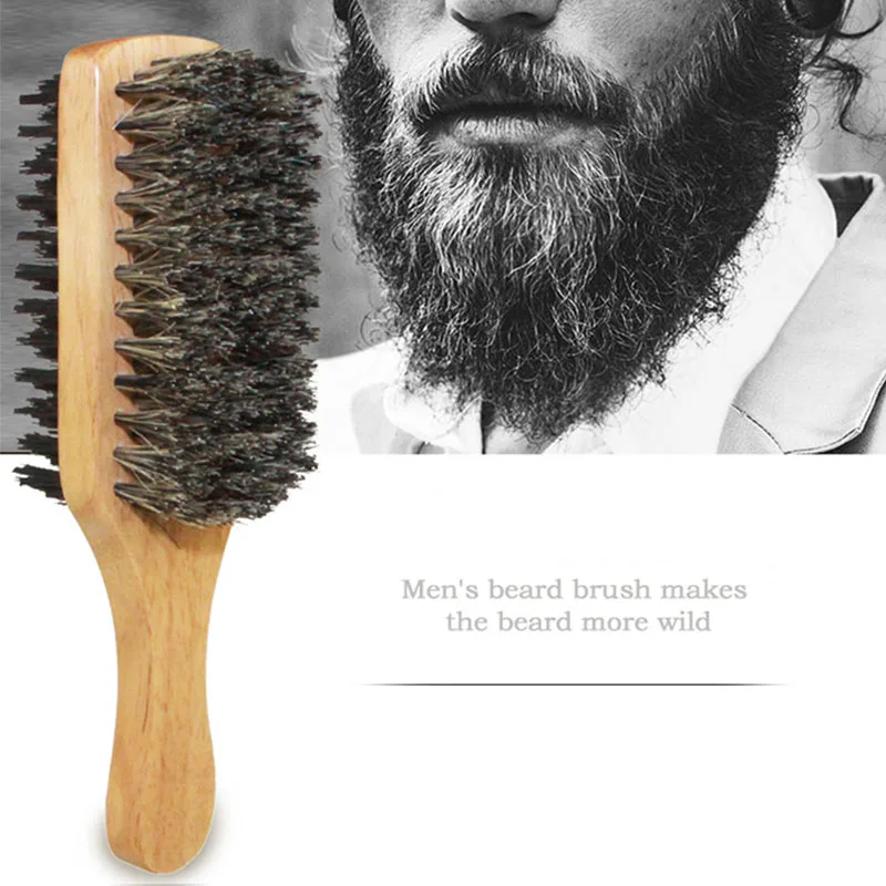 1PC Men Boar Bristle Hair Brush S/M/L Natural Wooden Wave Brush for Male  Beard Hairbrush Dual-purpose Double-sided Beard Brush