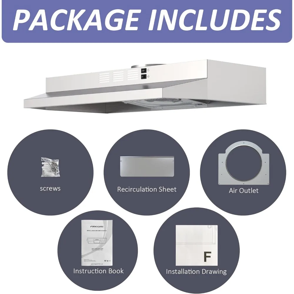 30 inch Range Hood Under Cabinet, Ducted/Ductless Convertible Stainless Steel Kitchen Range Hood 6