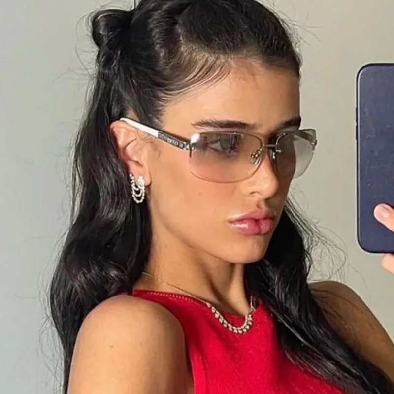 

Новые женские дневные солнцезащитные очки, модные женские солнцезащитные очки для улицы, винтажные велосипедные очки без оправы Y2k с защитой UV400