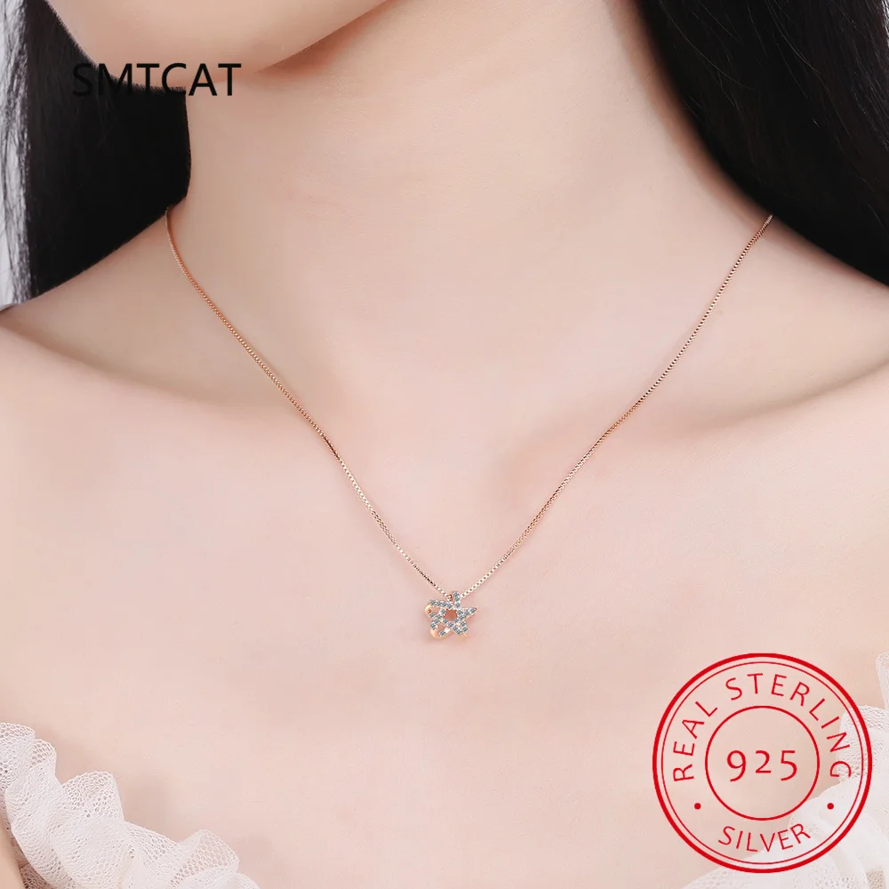 Pendant Necklace 925 Sterling Silver Star of David Pendant Necklace Pave Setting CZ for Women Birthday Gift Fashion Fine Jewelry BSN290 Silver Necklace,Silver Pendant