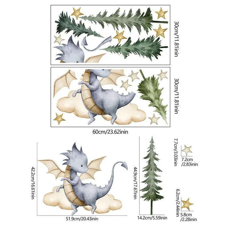 Cute Lovely Flying Dragon Forest Wall Stickers for Kids Rooms Baby Room Children Wall Decoration Trees Stars Decals Nursery wall stickers,luminous wall stickers,vinyl decal stickers,children room decoration