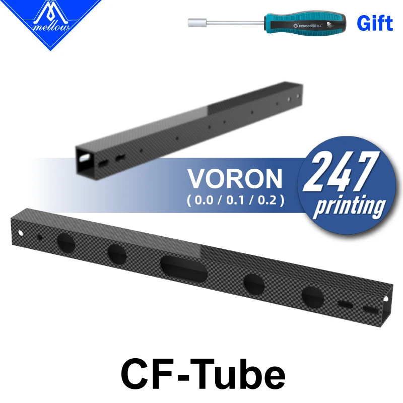 Mellow-fibra de Carbono Twire Tubo Quadrado para Impressora 3d Roll-wrapped Leve Voron V0.1 V0.2 Voron0-cf-tube Perfuração 1pc