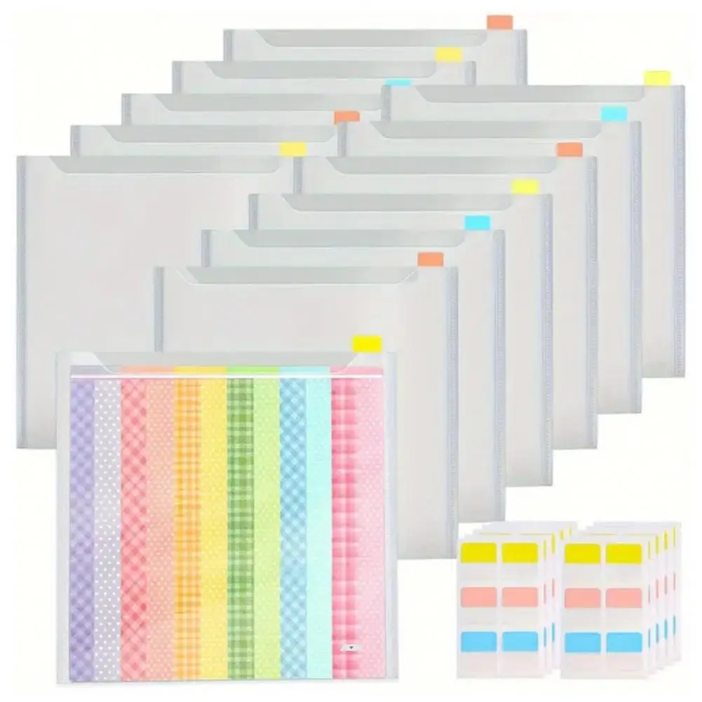 

Envelope File Folder Scrapbook Paper Organizer with Sticky Index Tabs Transparent Waterproof Document Storage Bag