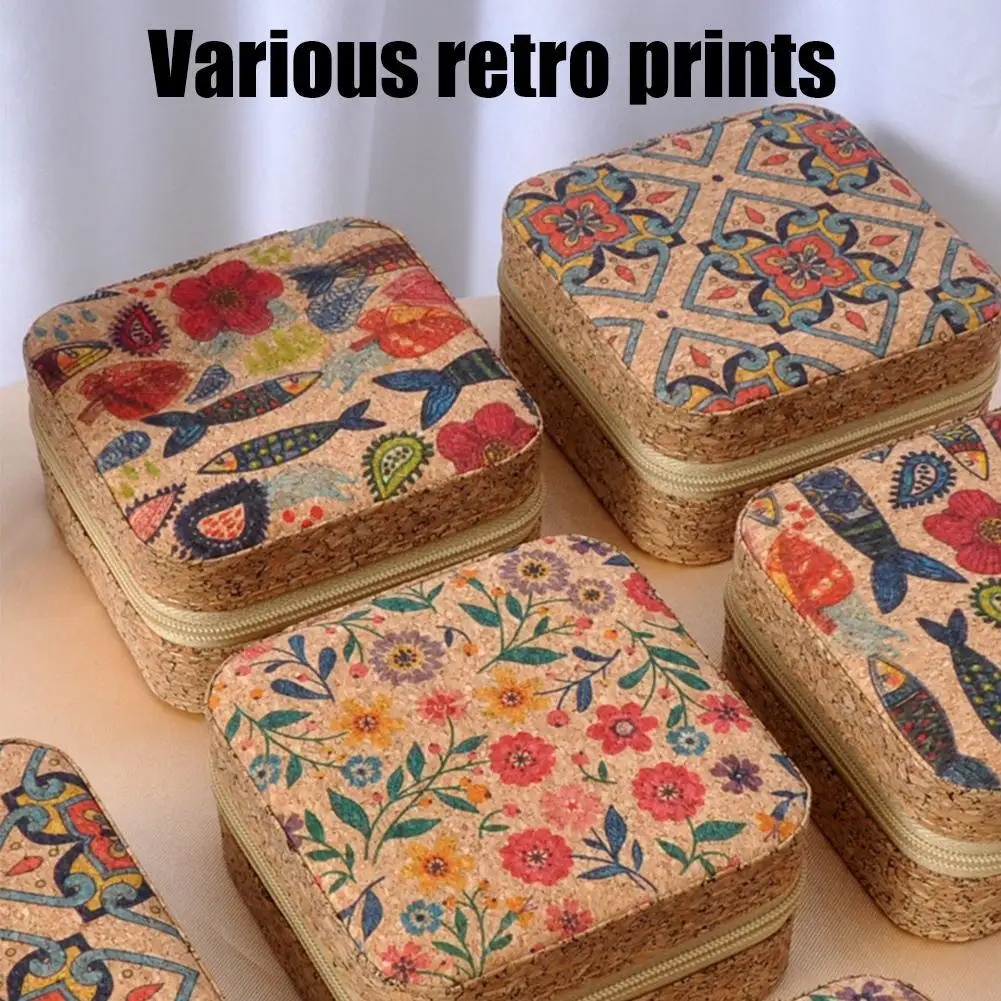1Pc Advanced Retro Jewelry Box Portable Travel Earrings Rings Necklaces Storage Box New Printed Jewelry Storage Box