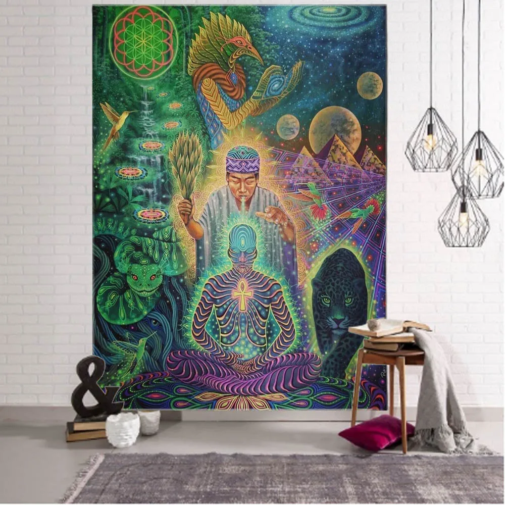 Tapestry, home wall hanging, psychedelic character art, hippie, art decoration, dormitory bedroom mural background cloth