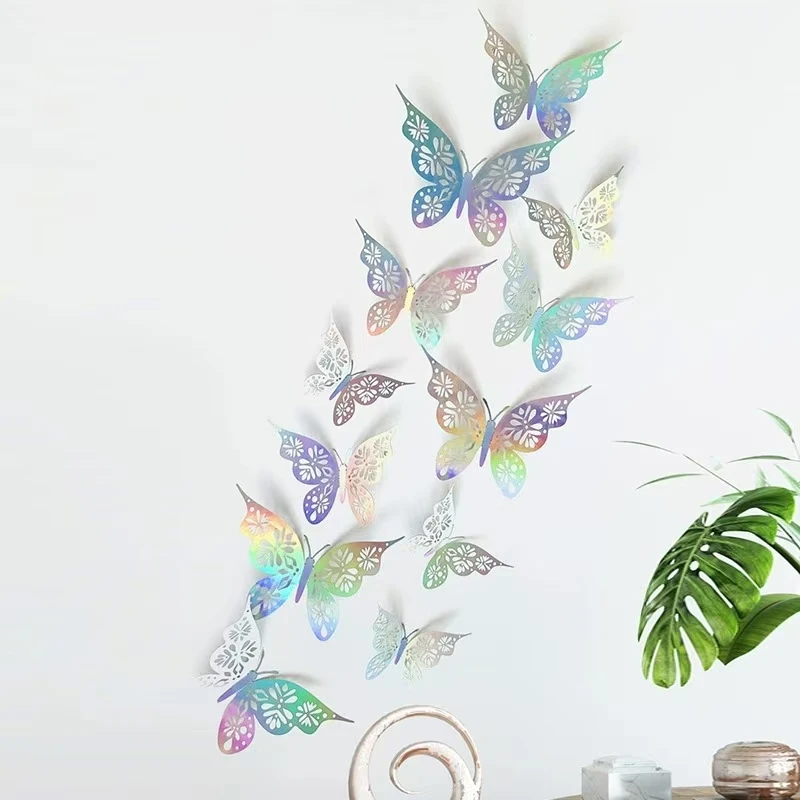 12 Pieces 3D Hollow Butterfly Wall Sticker Bedroom Living Room DIY Butterflies Art Wall Decor Wedding Wallpaper Home Decoration 3d stickers 3d wall stickers butterfly wall decor