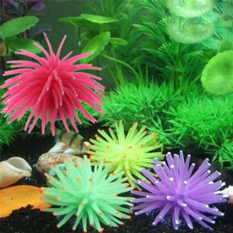 Pecera de silicona para acuario, planta de Coral Artificial, adorno submarino, decoración colorida, ornamento acuático, 1 pieza