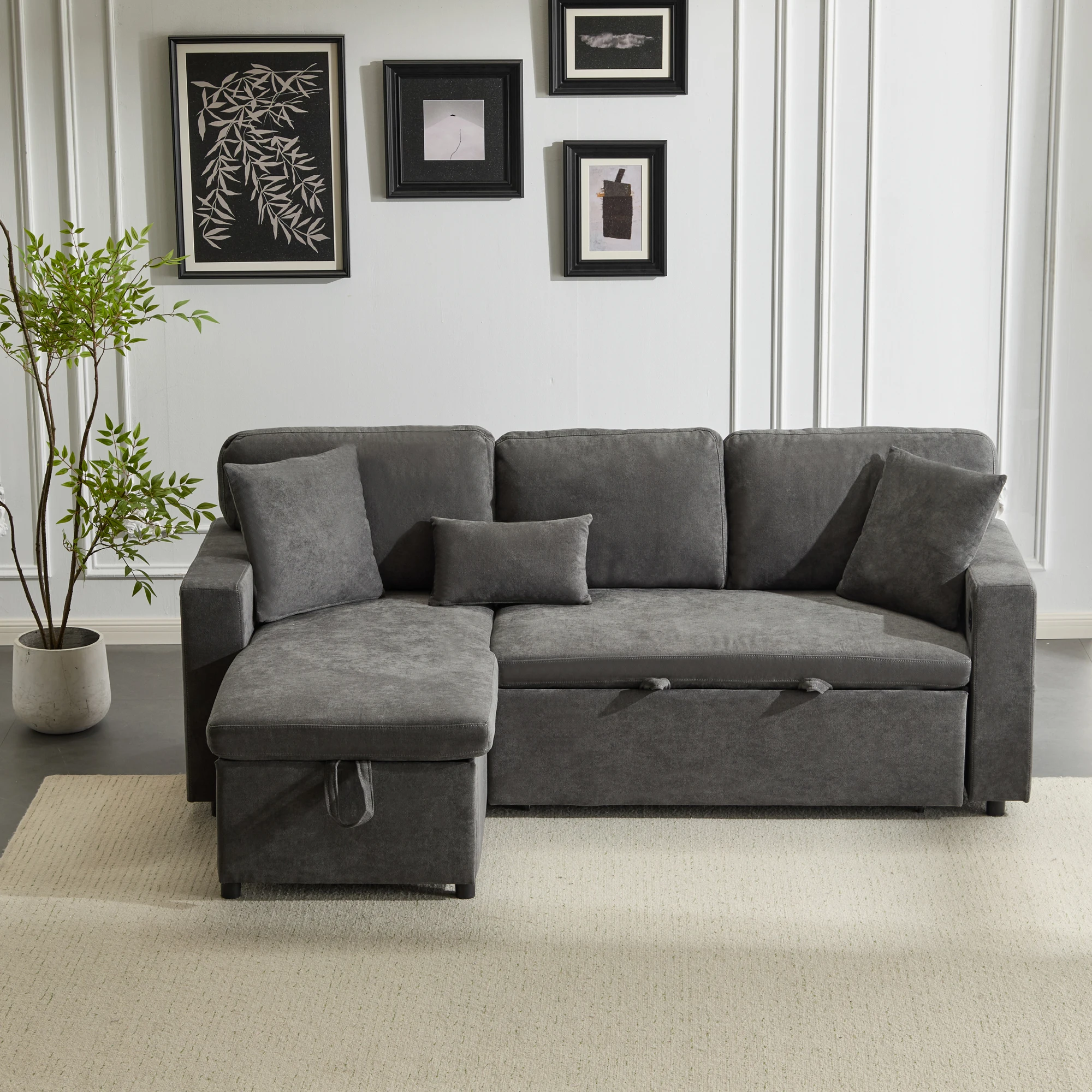 KOMHTOM Ecksofa L-Form mit Schlaf- und Bettfunktion - Ausziehbarer Schlafcouch mit Bettkasten und integriertem Regal – Detail 4