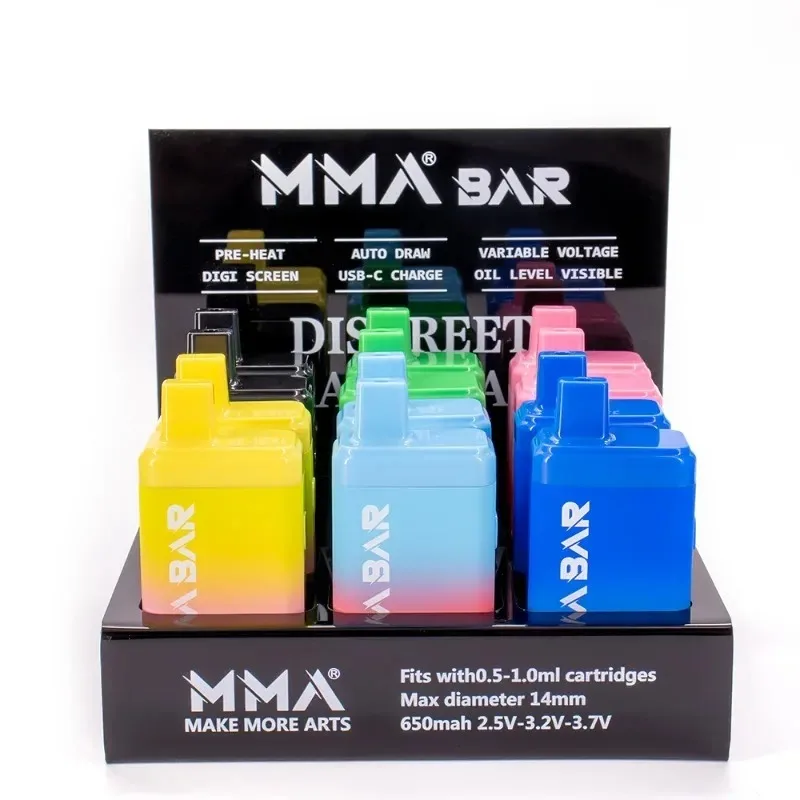 MMABAR Rechargeable Vape Mod with Screen Variable Voltage 650mah Preheat VV 510 Thread Battery for Thick Oil Cartridges Carts vape mod