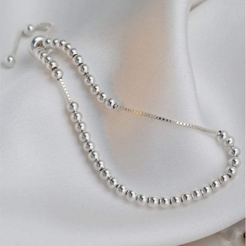 Elegant 925 Sterling Silver Beaded Adjustable Bracelet