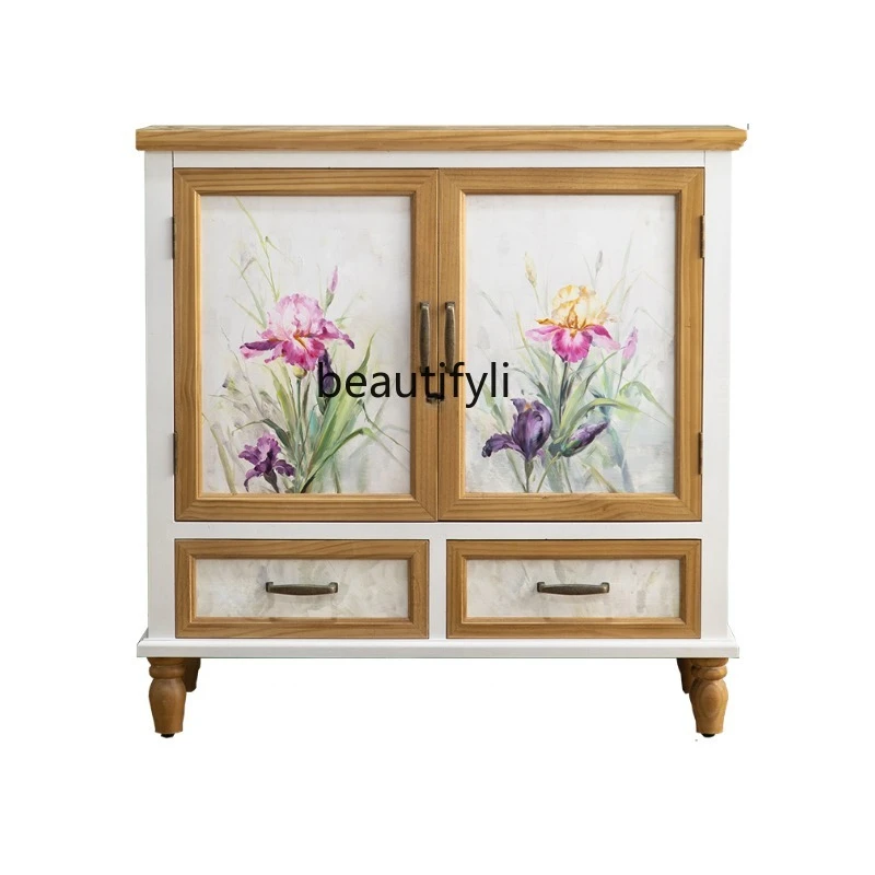

Retro Entrance Cabinet Solid Wood Painted Hall Cabinet Multifunctional Storage Clothing Shoe Cabinet Art Furniture