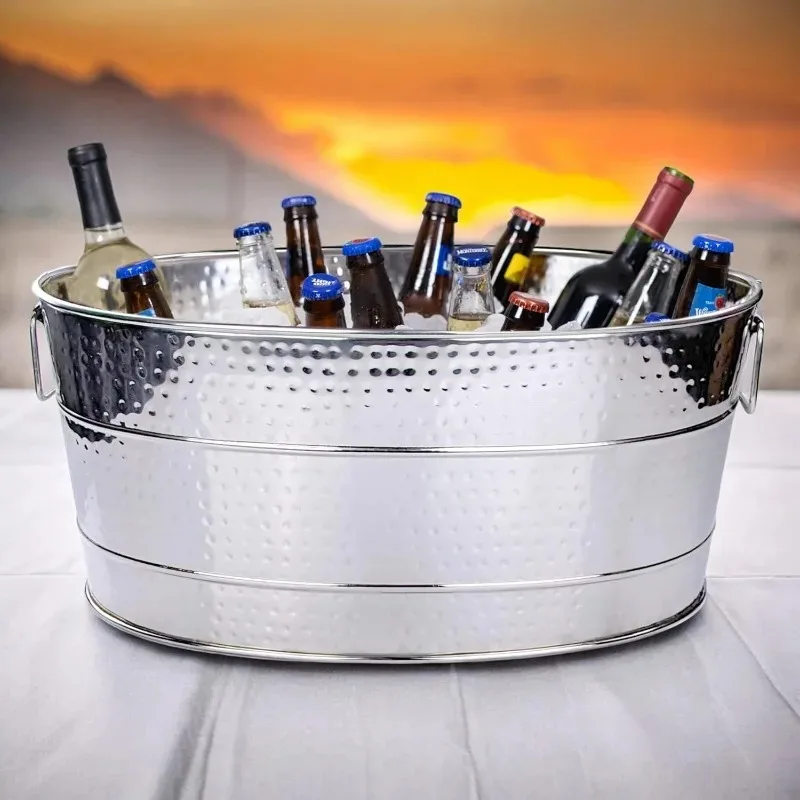 Aspen Heavy-Duty Oval Stainless Steel Beverage Tub for Parties-Metal Large Ice Bucket for Drinks, 25-Quart (30-Bottle)