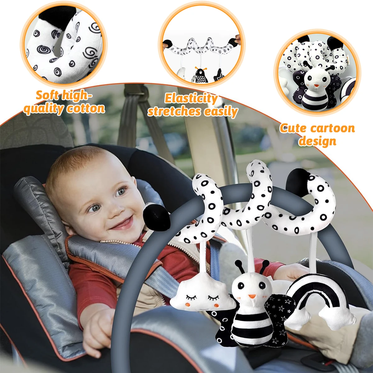 New Cartoon Cute Animal Baby Bed Around Toys With Bed-bell Black And White Bees Bed Around Baby Toys Decorative Accessories 2