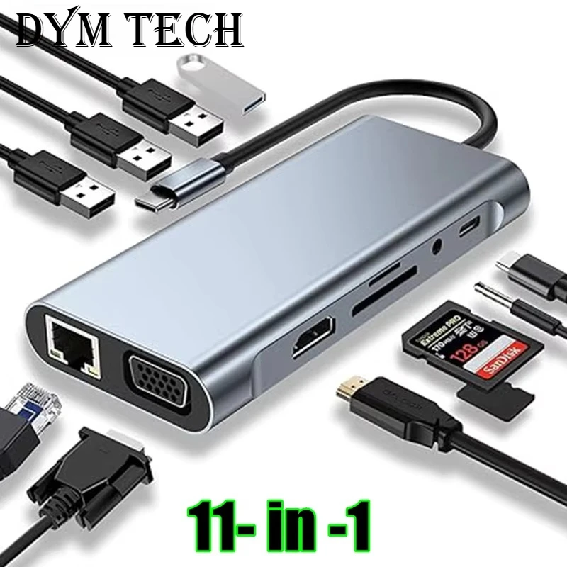 11-in-1 4K To HDMI-compatible 3.0 Adapter Type HUB Dock PD USB C Splitter For MacBook Pro Air_voghion.com