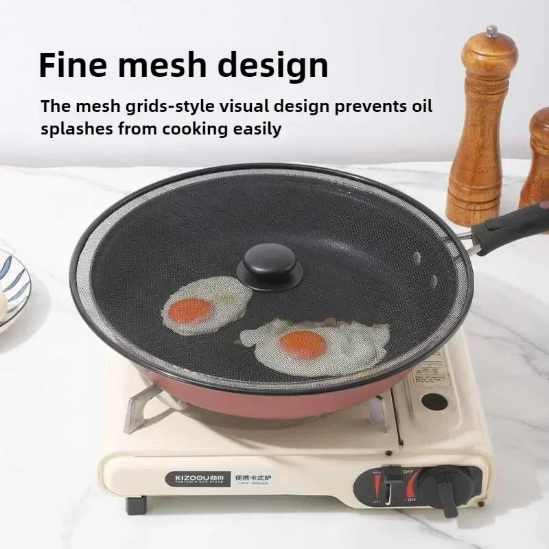 Kitchen Splash Guard 1PC Fine Mesh Splash Guard Cover Lid With Handle 29/33CM Anti Grease Frying Pan Oil Splash