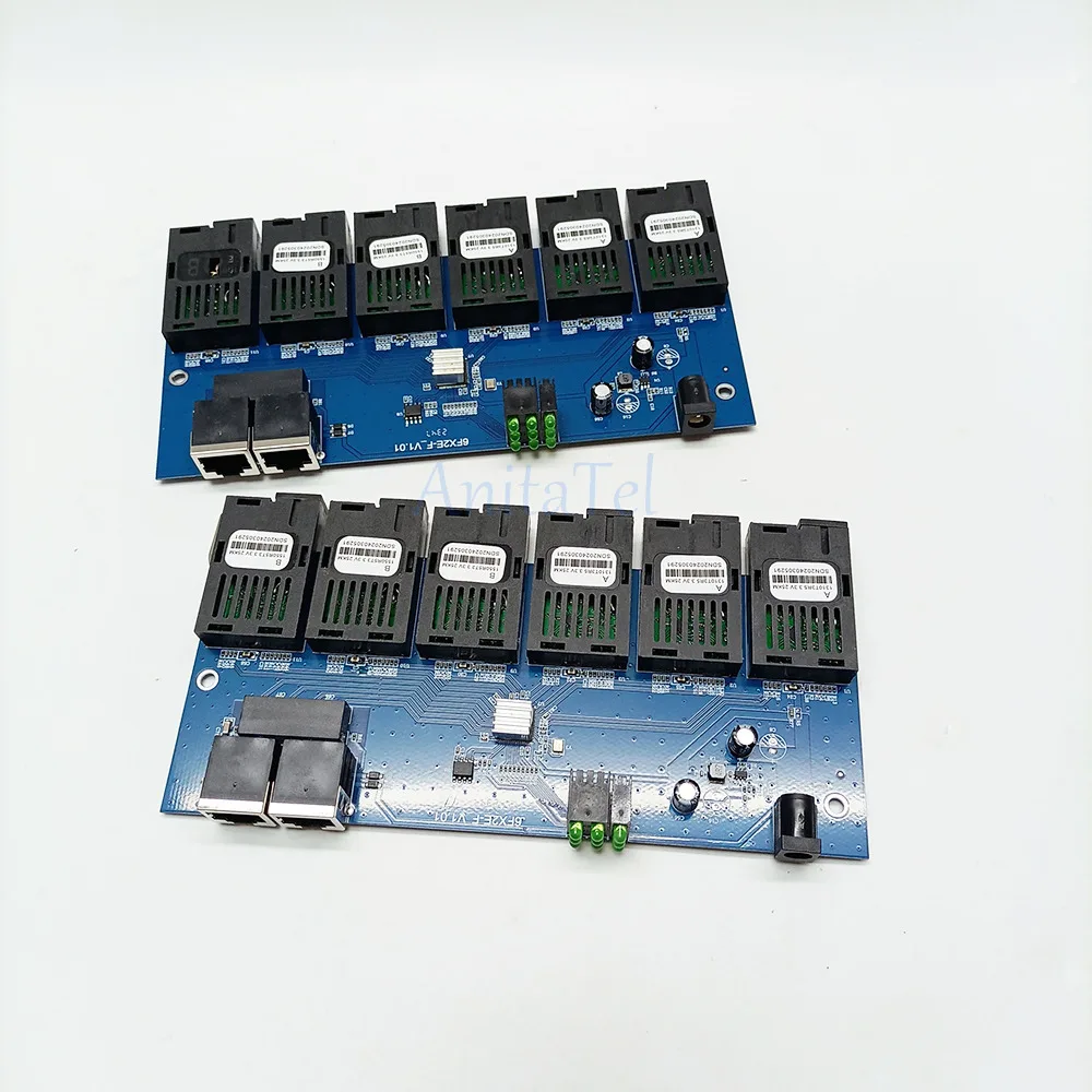 POE Switch 100M Board Fiber Media Converter 2 RJ45 To 6 SC Optic Connector 1310nm/1550Nm 3A+3B Ports 20KM Ethernet