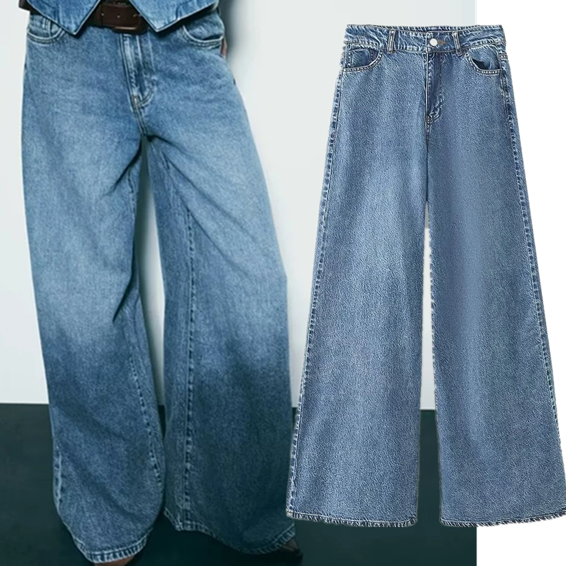 Jenny&Dave Fashion Ladies High Waist Casual Light Bue Denim Pants Vintage Mommy Jeans American Loose Leg Jeans Women