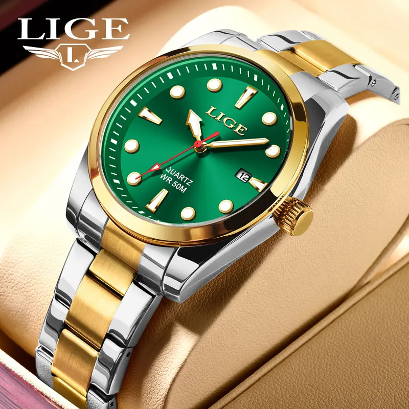 LIGE Man Watch Classic Fashion Elegant Stainless Steel Band Waterproof Quatrz Watch for Men Luminous Auto Date Clock New Arrival lateefah new arrival high quality stainless steel custom name simple chain necklace women valentines jewelry accessories