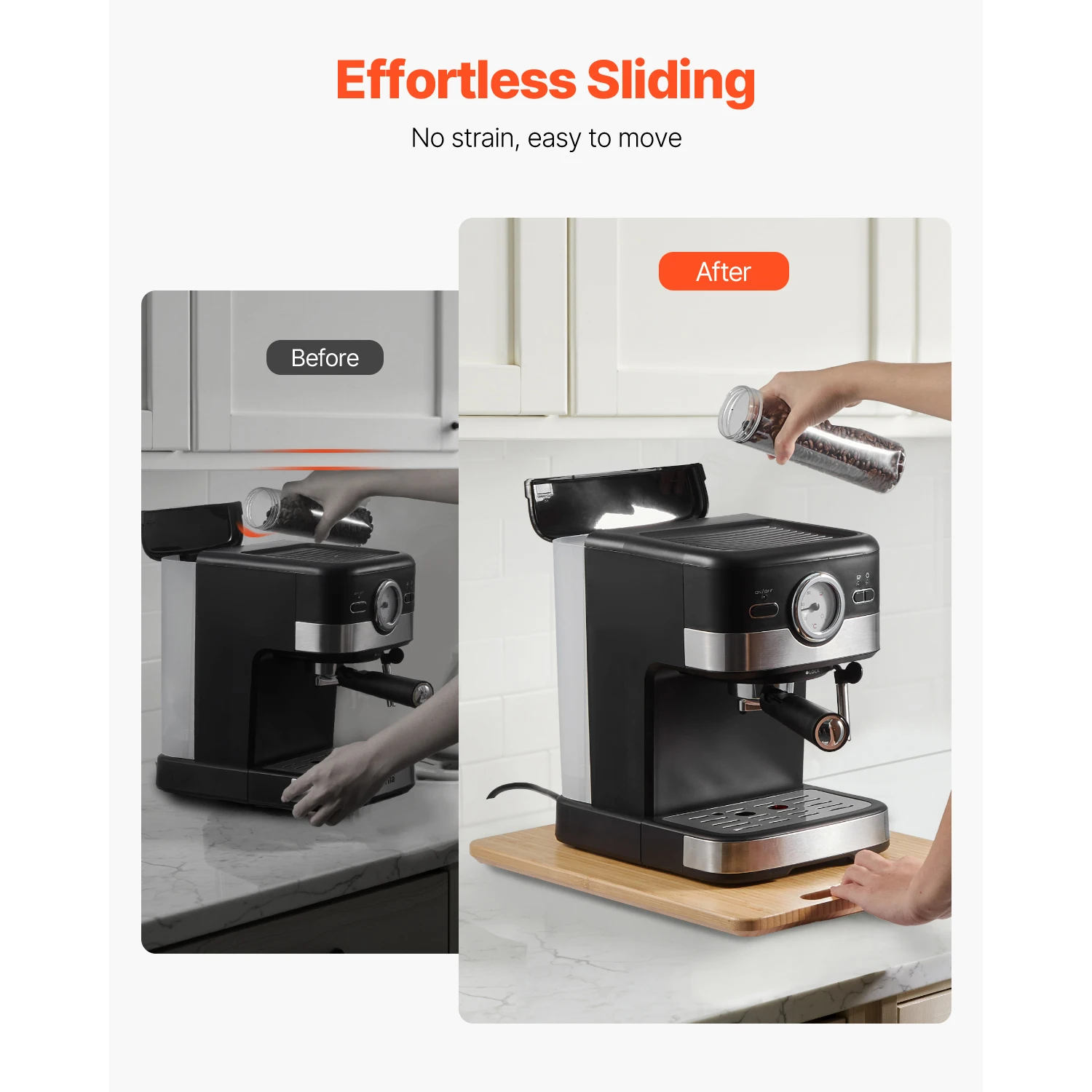 SucceBuy Muti-Size Kitchen Appliance Sliding Tray with Silent Wheels Below Cabinet Appliance Rolling Tray for Coffee