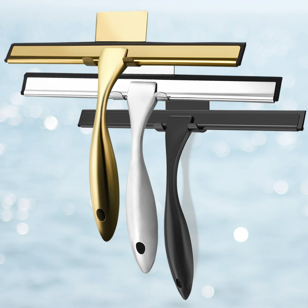 12'' INCH Stainless Steel Shower Squeegee with Adhesive Hook Silicone Blade Rubber Wiper Window Tile Wall Mirror Car Cleaning