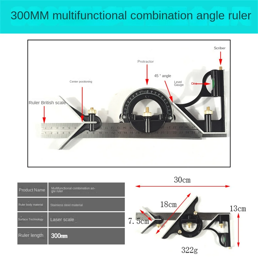 Right Angle Rotary Ruler Stainless Steel Adjustable 90 Degree Right Angle Portable Multi-function Measuring Tool 2mm