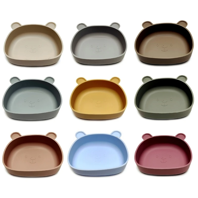 

Baby Suction Bowl Silicone Dining Plate Cartoon Bear Children Dish Plate Toddlers Training Tableware Feeding Bowl QX2D