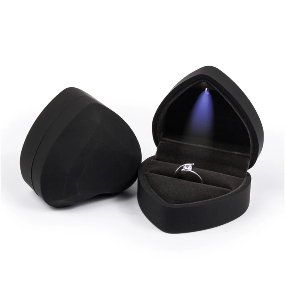 New in LED Light Jewelry Box Ring Earrings Earnail Pendant Organizer Imitation Leather Velvet Decorative Gold Frame Storage Box