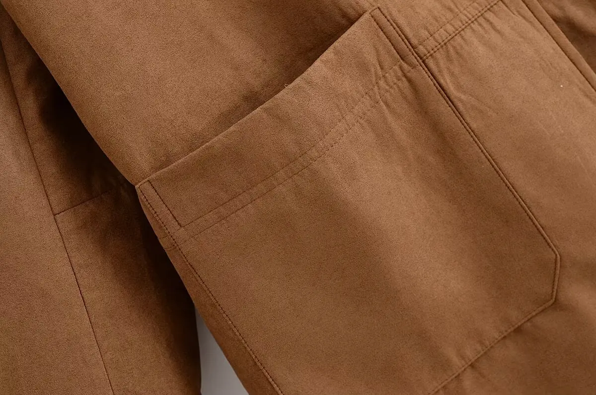 Women's Fashion Loose Single Breasted Suede Blazers Jacket Retro Long Sleeved Pocket Female Autumn Winter New Suit Coat Chic Top