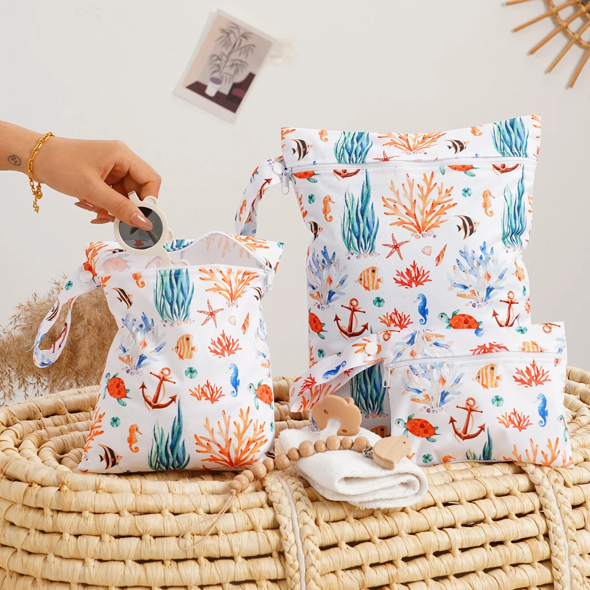 Elinfant3pcs Cloth Diaper Wet Dry Bags Waterproof Reusable Travel Beach Pool Daycare Soiled Baby Items Yoga Gym Bag for Swimsuit - Image 5