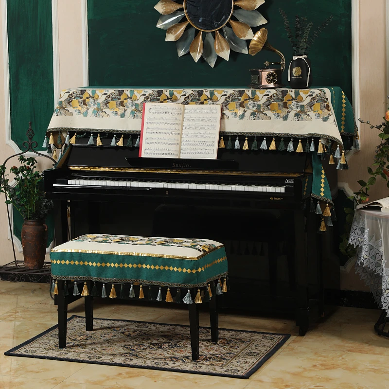 

American Piano Cover Light Luxury Simple Piano Half Cover Nordic Retro Printed Dustproof Chair Cover 3-Pcs General Pianocase