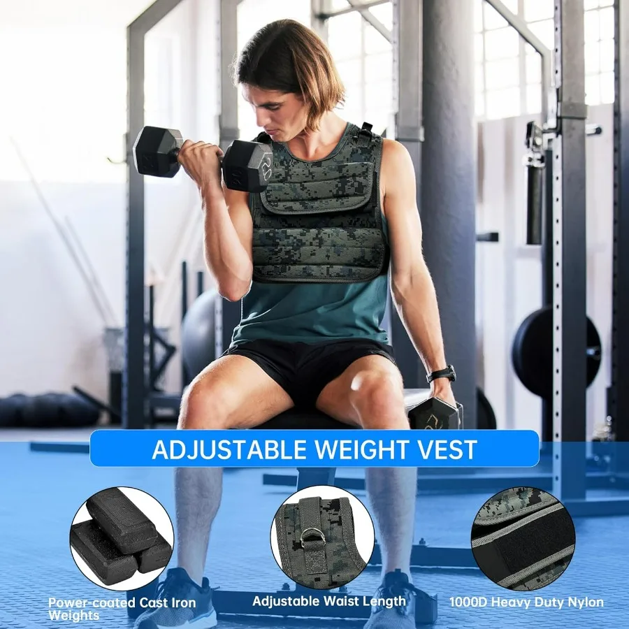 Adjustable Weight Vest 45Lbs, Weighted Exercise Vest with 19 Iron Sandbags,Breathable Nylon, for Strength Training, Running, HII