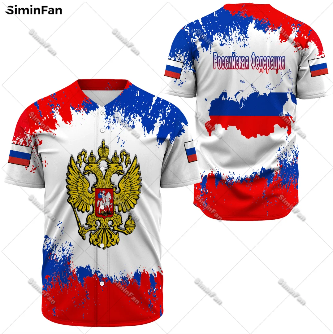 

Russia Paint Style Coat Of Arms Mens Baseball Jerseys Shirts 3D Full Printed Male Summer Collarless Tee Unisex Sporty Tshirt Top