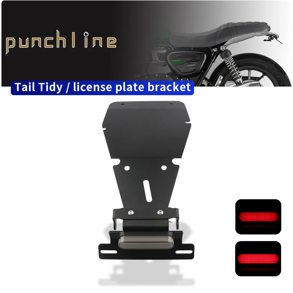 Suporte de placa de motocicleta, suporte de sinalização de volta, luz da cauda para Street Scrambler 900 2017-2023 Bonneville T100 T120 2016-2023