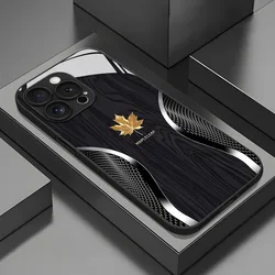 Luxury Maple Leaf Wood Grain Curve Phone Case with Glass Finish - Samsung S23 Ultra 5G (PBL - 293BL7090A1)