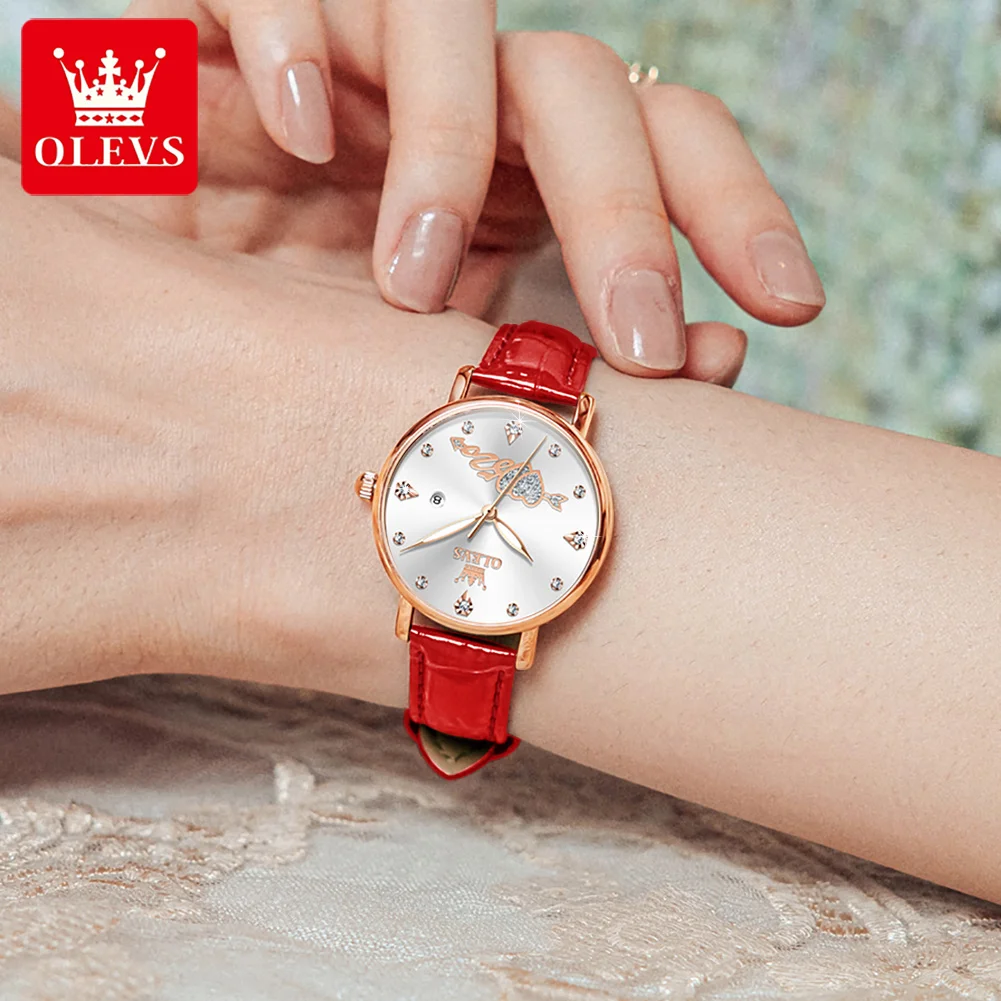 Fashion Luxury Women's Wristwatch Bracelet 2PCS Set Breathable Leather Strap 30m Waterproof and Scratchproof Ladies Quartz Watch