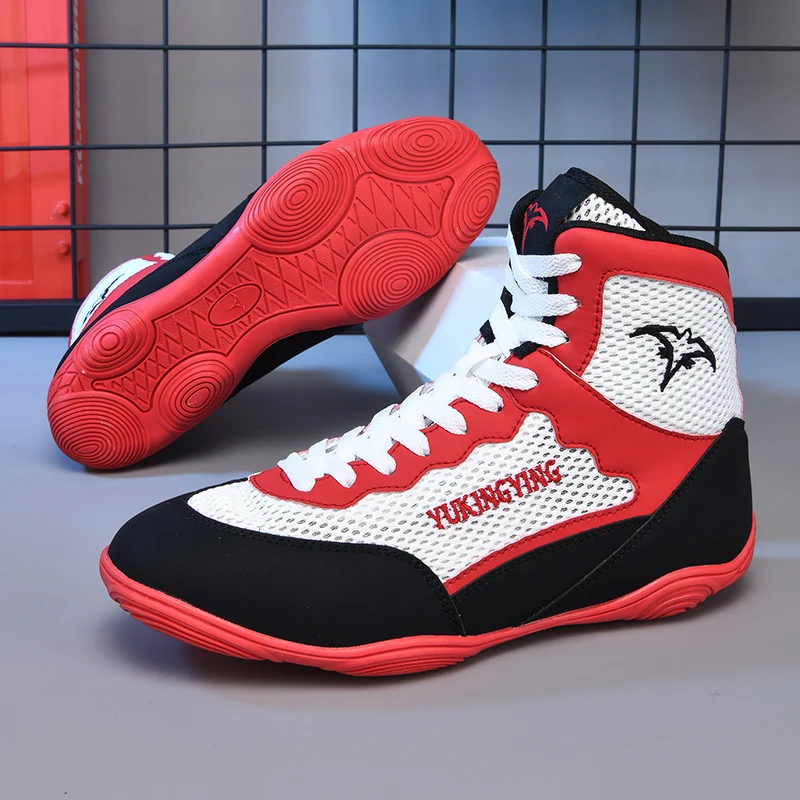 Men's High Top Wrestling Shoes Squat Training Shoes Breathable Gym Training Fighting Boots Anti-skid Boxing Sneakers