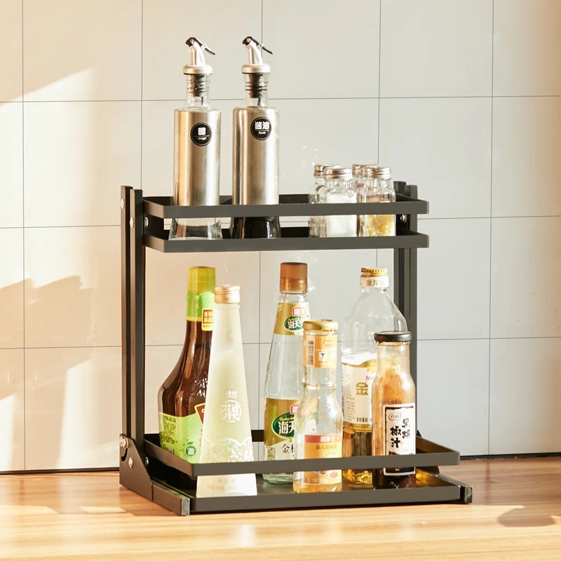 

Kitchen Spice Rack Stainless Steel Adjustable Storage Shelf Bathroom 2/3 Layer Jar Bottle Organizer Multifunction Storage Rack