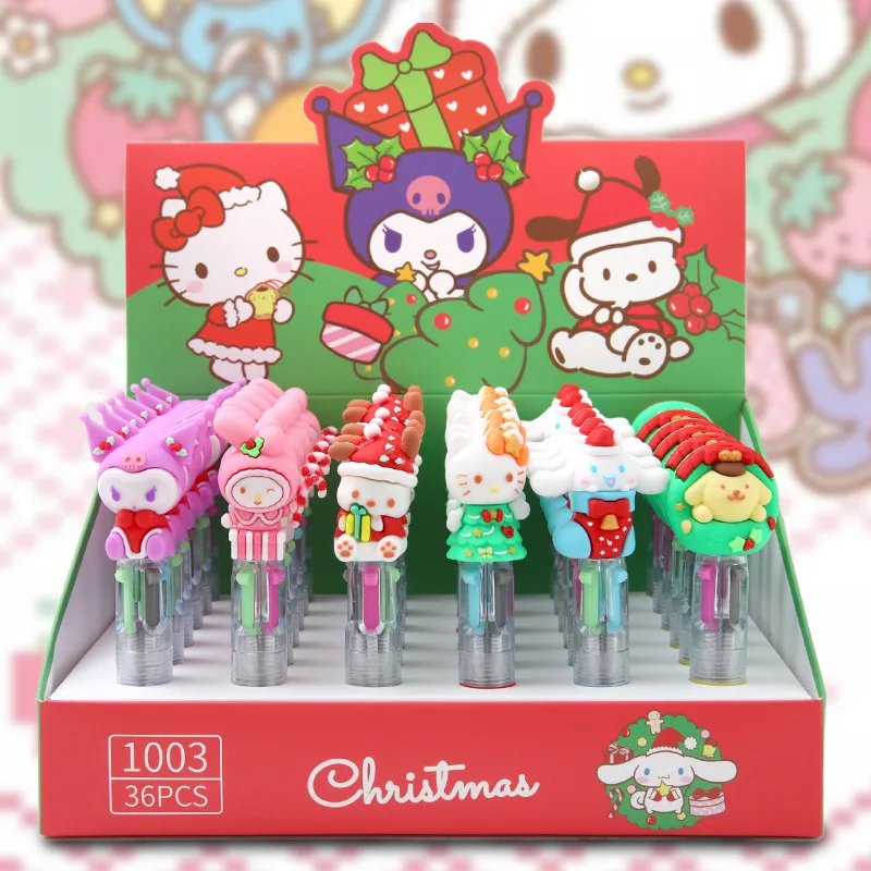 

Kawaii Sanrio Hellokittys Kuromi Mymelody Cinnamoroll Pochacco Pompompurin 4-Color Ballpoint Pen Christmas Gift Toys For Girls
