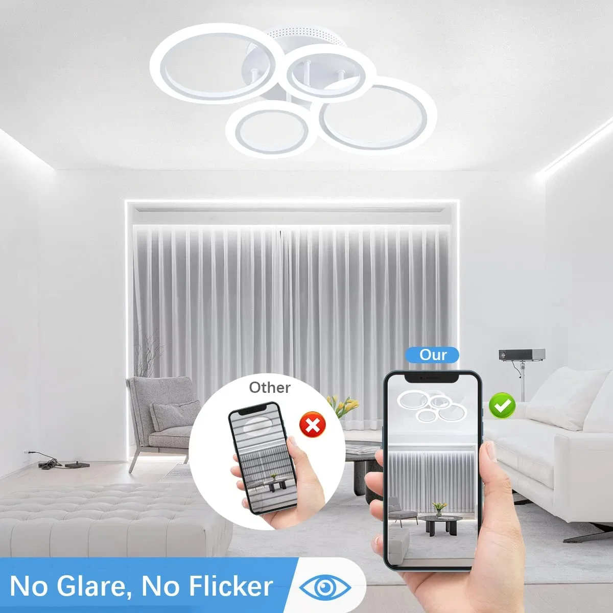 Modern ceiling lamps kitchen living room three-color dimming remote control round rings Ceiling chandelier modest home