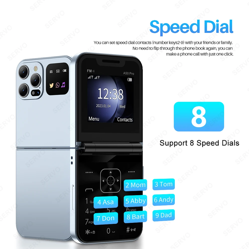 SERVO A50 PRO Foldable Mobile Phone Dual SIM Standby Call Recording Speed Dial Blacklist FM Radio 2G GSM Button Flip Cellphones