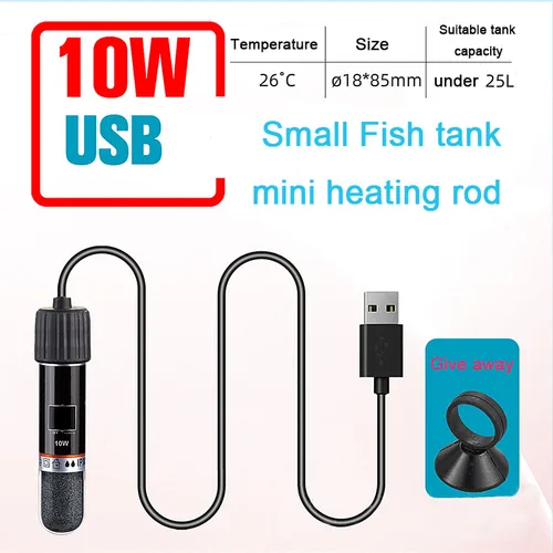 작은 물고기 탱크 26 °C 일정한 온도 수족관 히터 수중 온도조절기 히터 10W 용 USB 미니 수족관 히팅로드 4